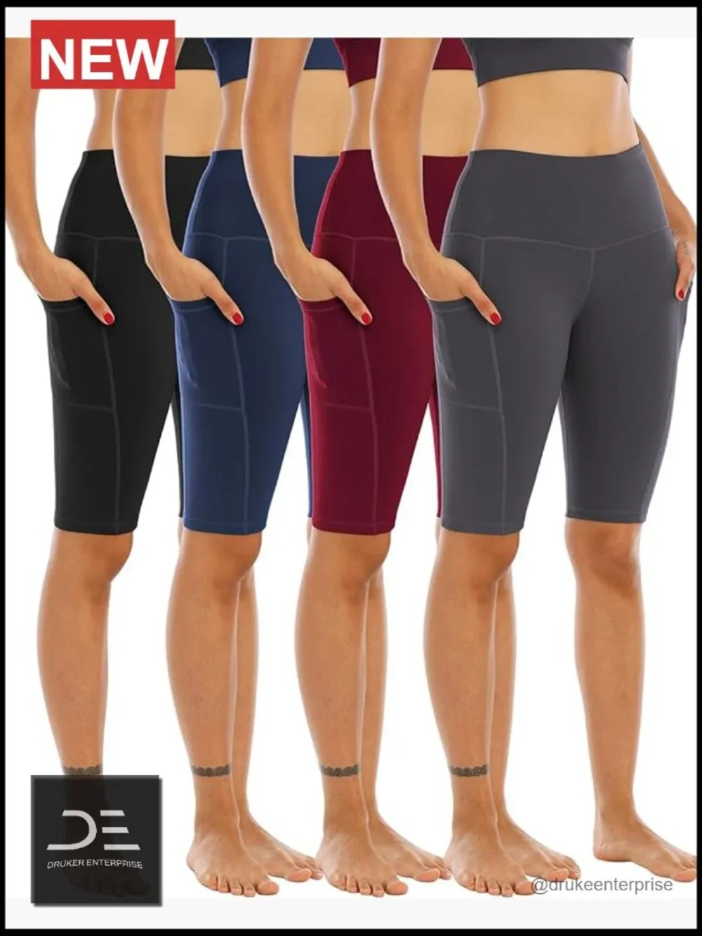 4 Pack High Waisted Biker Yoga Shorts with Pockets